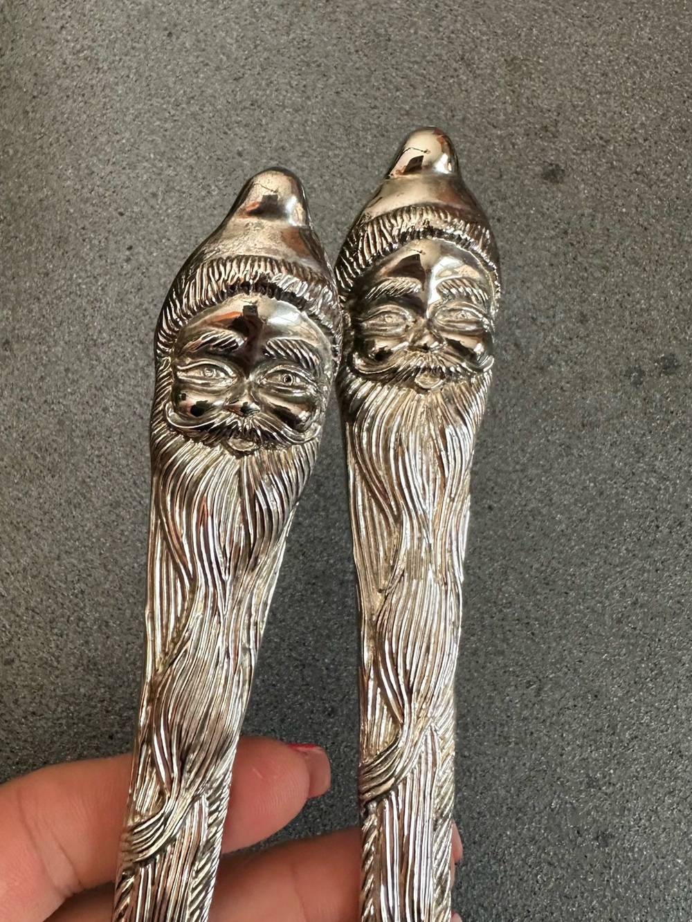 Silver Santa-Head Serving Utensils - Decorative Holiday Spoon Pair